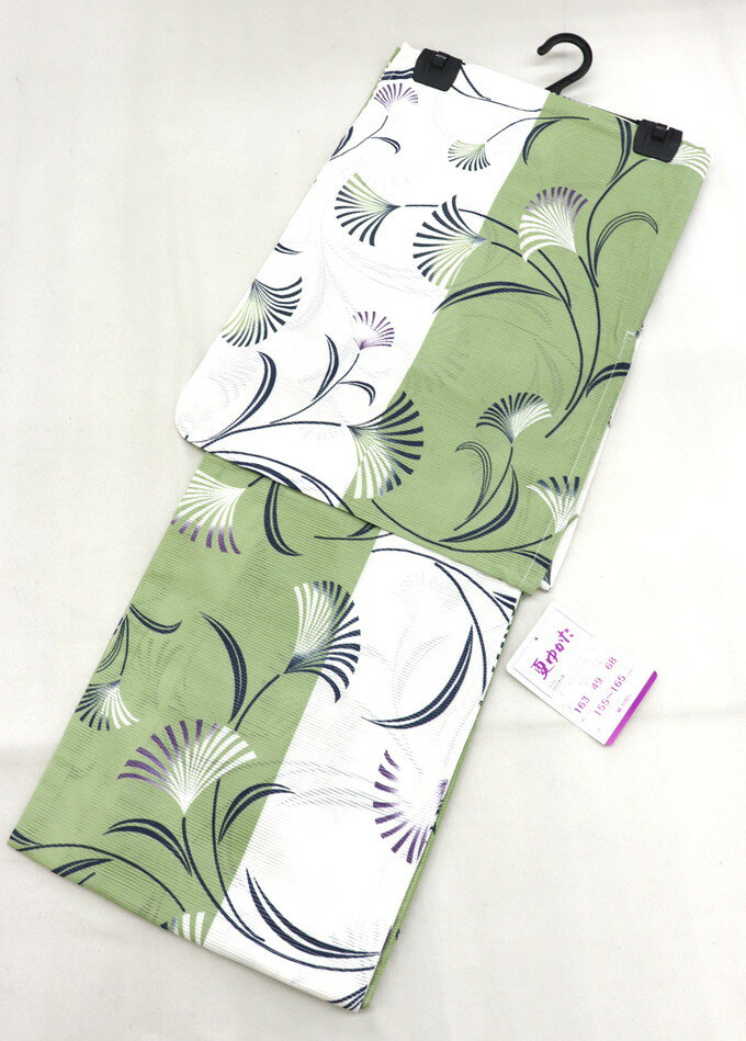 ◆涼し気な綿絽ゆかた◎浴衣◆◇女性 M-Lサイズ◇【新品】オフホワイト×抹茶グリーン系のサムネイル