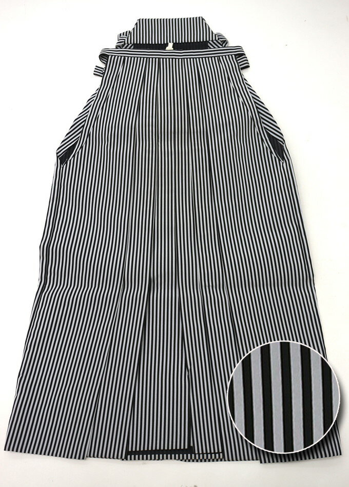 【大きめサイズ】◇男性袴 LLサイズ【新中古】ポリエステル 縞 シマ◆薄グレー地×黒 行燈