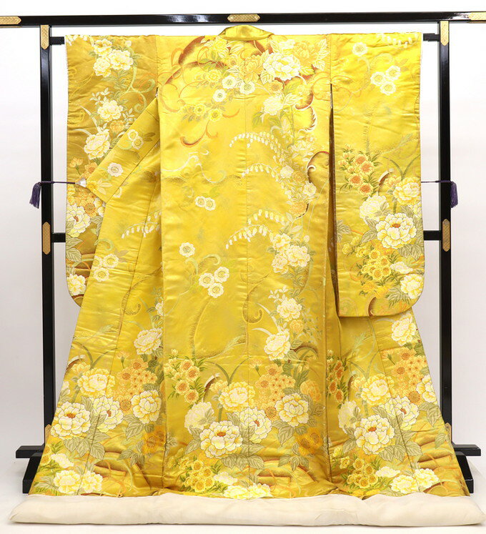 色打掛 正絹【中古】黄色系 花爛漫◇【状態ランクB】◆