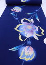 反物浴衣 ゆかた◆濃いブルー系・紺青色 花柄◆綿【新古品】巾約39.0cm ※若干訳アリ(画像参照)※