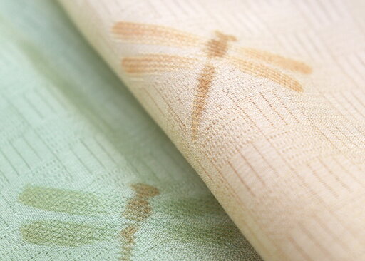 【夏用帯揚げ】◇正絹【訪問着・洒落着用】薄めのグリーン系×クリームイエローぼかし トンボ柄◆【新古品】