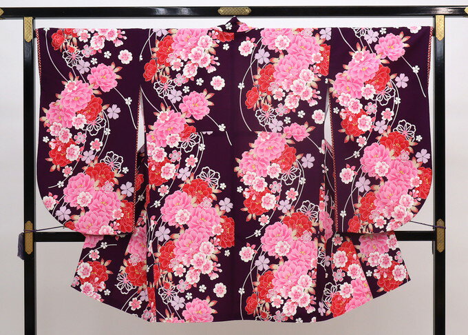 樂天商城 - 【裄長め】◇二尺袖【中古品】KANSAIブランド◆濃い紫色地　花爛漫　ポリエステル◆袴に合わせて♪