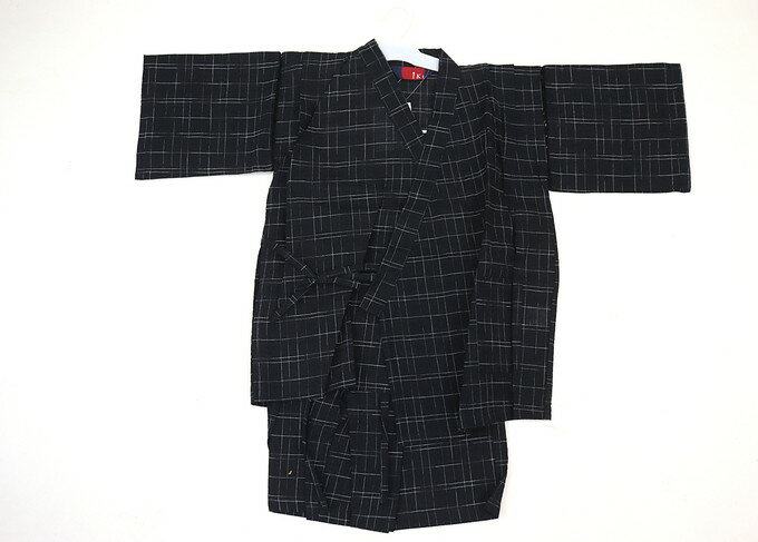 こども甚平涼し気な綿麻素材黒地格子