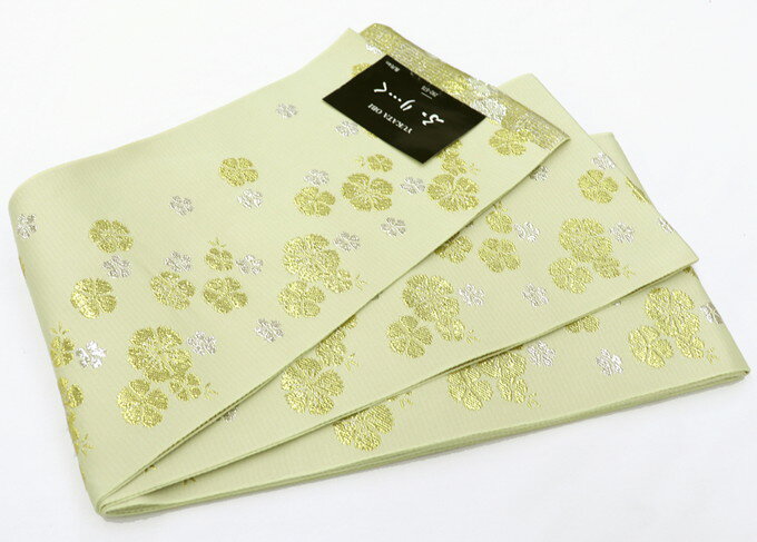 乐天商城 - 浴衣帯◆袴下帯　半巾帯【新品】薄クリームイエロー地×ゴールド・シルバー　半幅帯 ◆小紋や街着・袴の下からチラリと見える帯にも★挿し色にも♪【一個まで送料無料！※クリックポストでお届け】