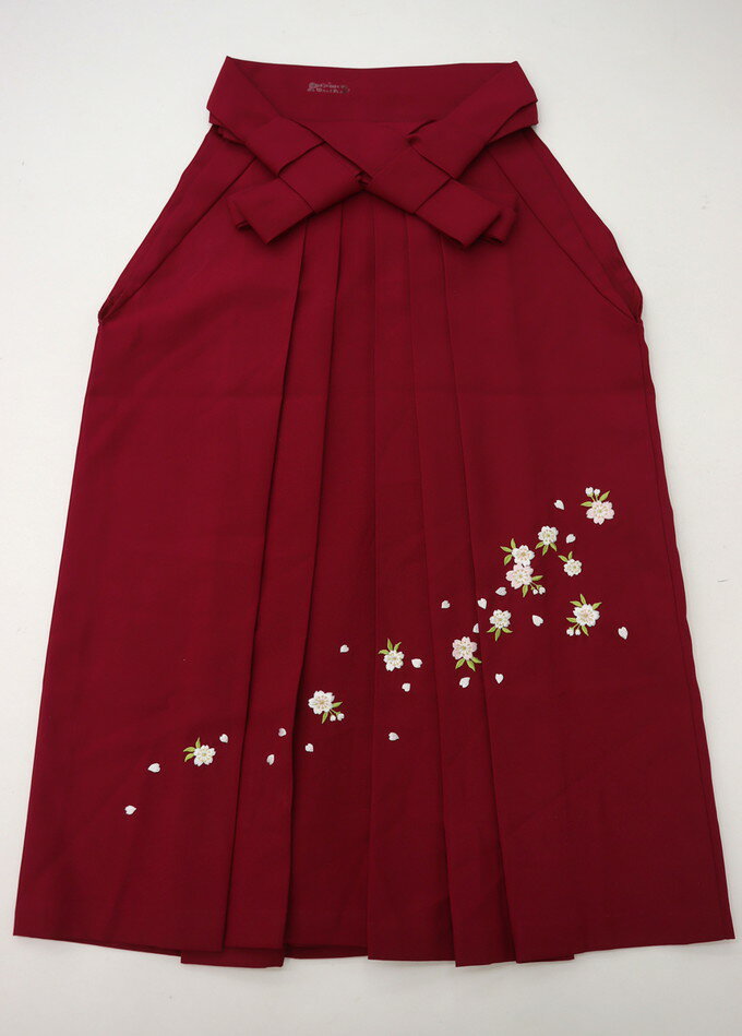 乐天商城 - 【小さめサイズ】女性袴/ポリ【中古】はいからさん◇ルビーレッド系・刺繍入◆紐下約86.5cm