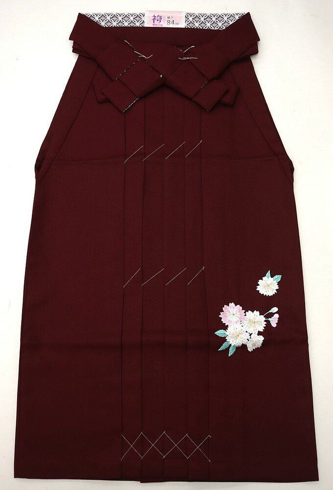 【レース付】女性袴/ポリ【新古品】はいからさん◇女性SSサイズ　えんじ色地　刺繍入　◆シンプルで合わせやすい