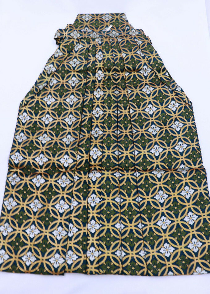 乐天商城 - 【訳アリ特価】男の子【5歳用】◆袴【リサイクル・中古品】◆紺緑色地×金・七宝　金襴◆紐下約60cm