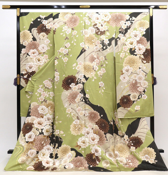 振袖 仮絵羽 銀通し ラメ刺繍 銀彩 紋意匠 大輪 正絹 未仕立て品 八掛付き 振袖 仮絵羽 銀通し 銀彩 紋意匠 百合 胡蝶蘭 正絹 未仕立て