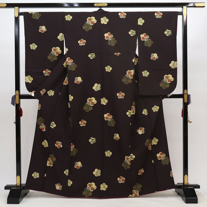 ◇二尺袖　小紋【中古品】茶紫地　桜　ポリエステル◆　袴に合わせて♪