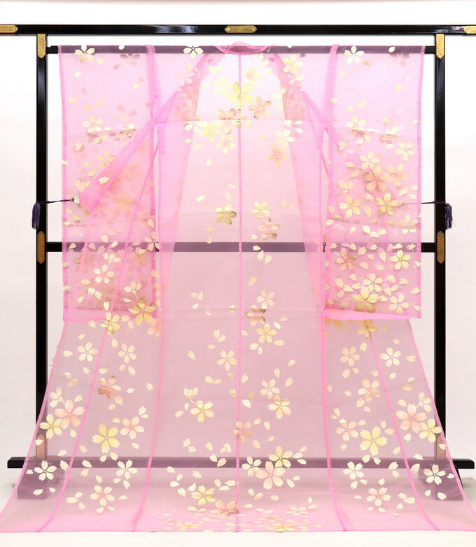 オーガンジー素材の打掛【中古】ベビーピンク【ポリエステル】花吹雪【状態ランクB】◆上品で洗練された花嫁を創るオーガンジー打掛...