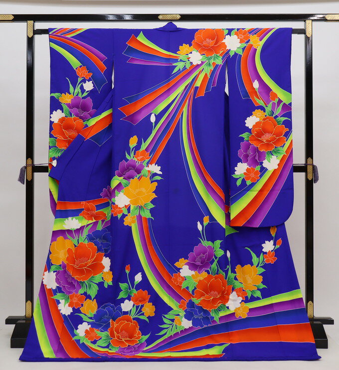 ◇大振袖・引き振袖 　正絹【中古】紺青系　束ね熨斗【状態ランクB】婚礼衣装◇...