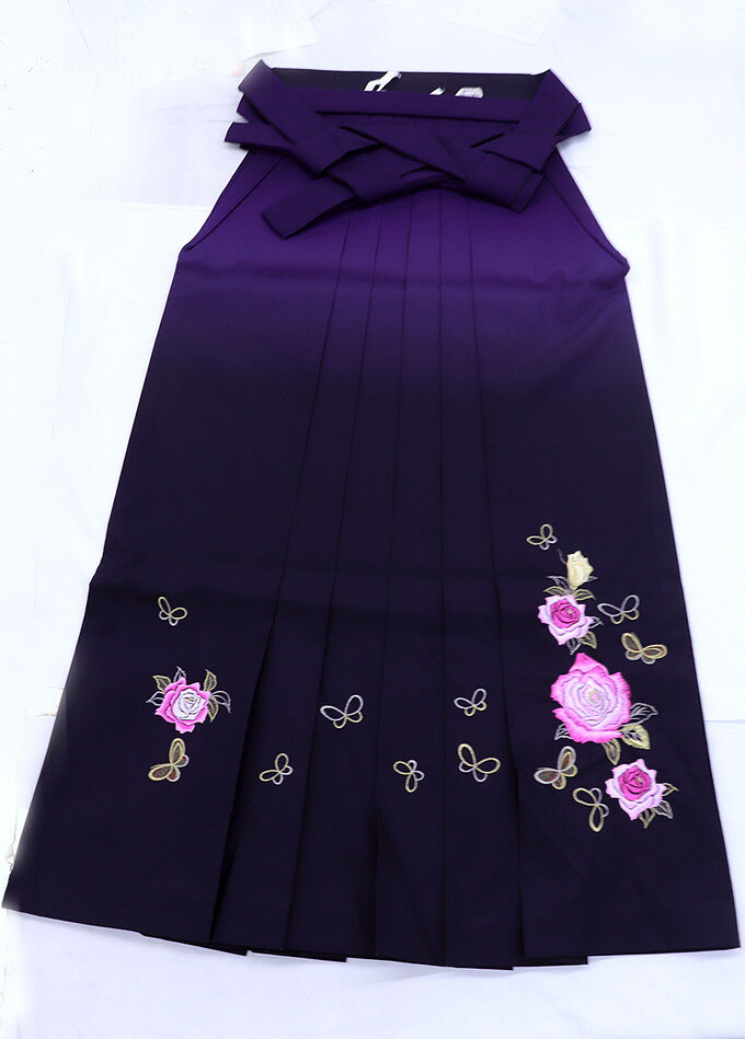 乐天商城 - 【大きめサイズ】女性袴/ポリ【中古】はいからさん◇【HM】紫系　蝶・薔薇刺繍入◆紐下約99cm