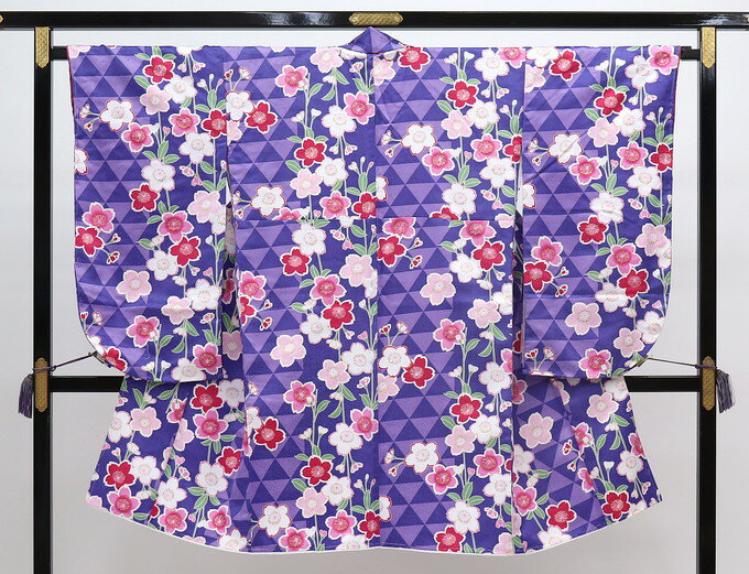 乐天商城 - ◇二尺袖　【中古品】紫地　桜・ウロコ柄　小紋　ポリエステル【H・L】◆袴に合わせて♪