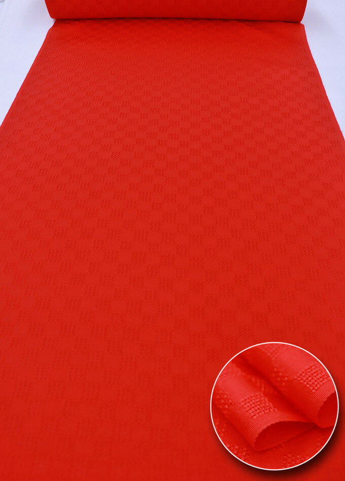 長襦袢地◇反物◇正絹【丹後ちりめん】赤色地　編格子柄◆巾約36.5cm×13.5m