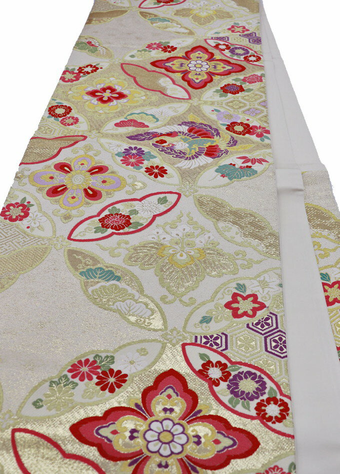 ◇振袖用　袋帯【中古】薄クリームイエロー地・マットゴールド　七宝◇振袖用 リサイクル★柔らかめ