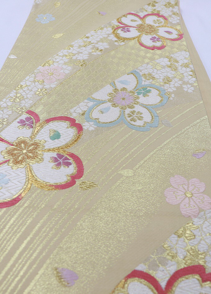 ◇袋帯【中古】◇ベージュ系　桜◇振袖用 リサイクル★柔らかめ(帯芯が入ってない感じがします)