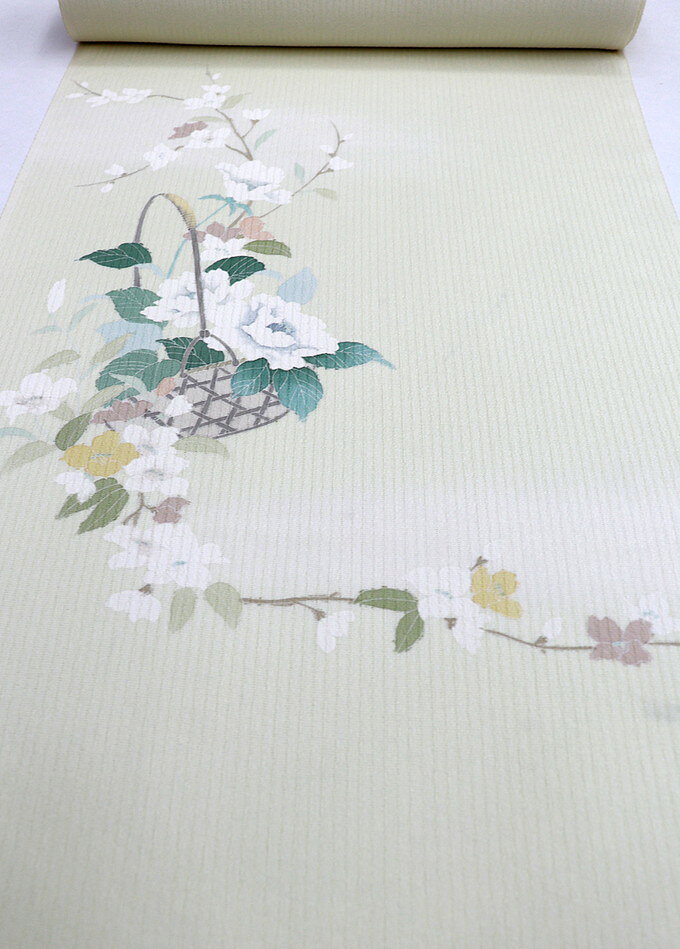 【夏きもの　絽】夏着尺　附下◇正絹・絽【丹後ちりめん】夏虫色（なつむしいろ）　季節の花◆巾36.0cm　※訳あり　画像参照（薄小ジミ点在）※