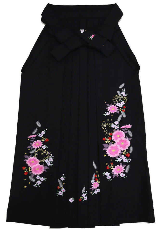 乐天商城 - 【大きめサイズ】女性袴/ポリ【中古】はいからさん◇人気の黒地　刺繍入◆紐下約97cm