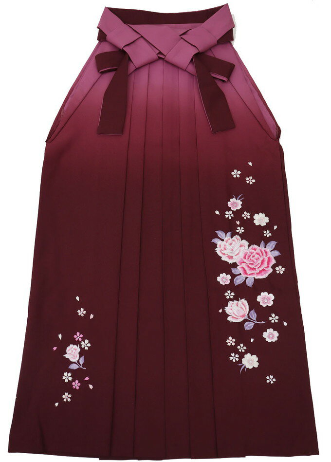 乐天商城 - 【大きめサイズ】女性袴/ポリ【中古】はいからさん◇赤味のブラウン系ぼかし　刺繍入◆紐下約100cm