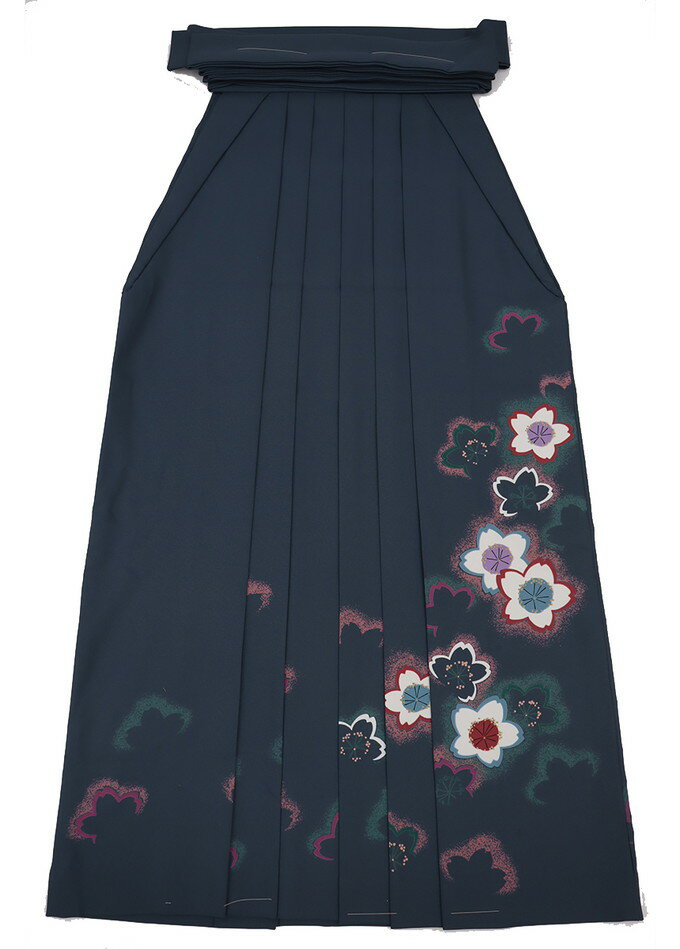 Pleated Skirt - 【大きめサイズ】女性袴/ポリ【中古】はいからさん◇【KANSAI Kimono】灰緑色系　桜柄◆紐下約99cm