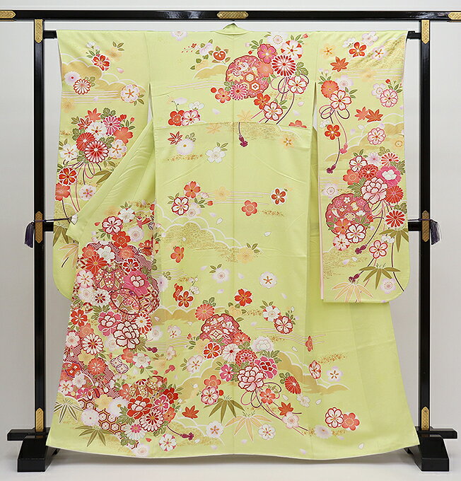 乐天商城 - 【小さめサイズ】◇振袖【中古】レモンイエロー地　花爛漫　袖襦袢付【状態ランクB】