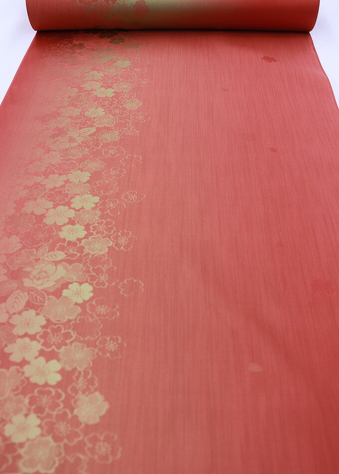 Cotton （Patterned Cloth） - 【雨コート】羽尺　反物◆正絹　赤系　桜◆幅約37.5cm