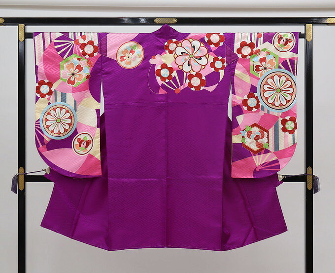 乐天商城 - 二尺袖【新古品・未使用品】紫色×ピンク他　新古典調・花爛漫　ポリエステル◆袴に合わせて♪