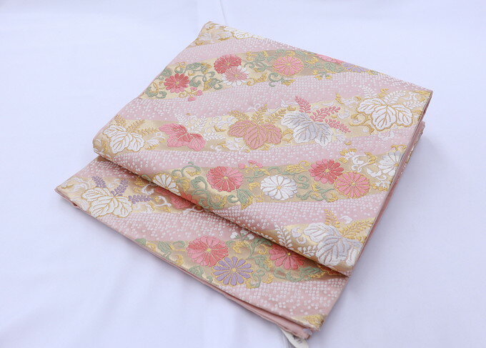乐天商城 - リサイクル袋帯◇訪問着などに【リサイクル品】正絹◇ピンク×クリーム色系　菊・桐他◆柔らかめ