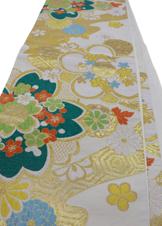 樂天商城 - ◇袋帯【中古】◇オフホワイト×ゴールド系　花爛漫◇振袖用 リサイクル★柔らかめ(帯芯が入ってない感じがします)