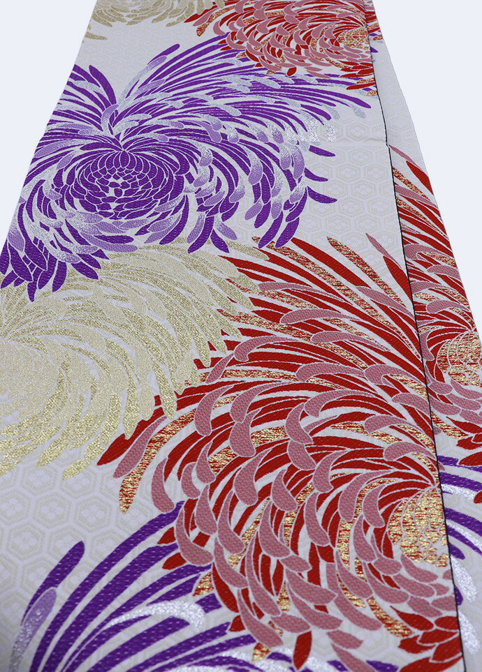 乐天商城 - ◇振袖用　袋帯【中古】◇クリームホワイト系地×赤・紫　乱菊◇振袖用 リサイクル★柔らかめ
