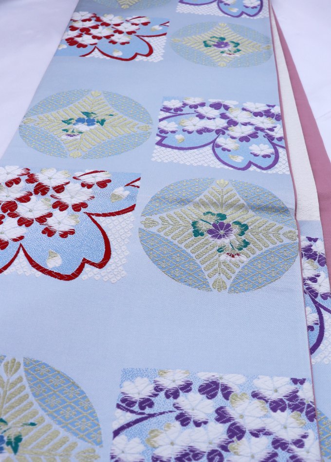 乐天商城 - ◇振袖用　袋帯【中古】水色系　桜・七宝　◇振袖用 リサイクル★柔らかめ