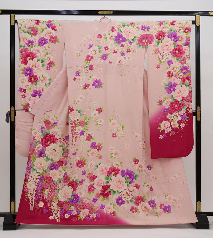 ◇振袖【中古品】ベビーピンク系・銀通し◆正絹◆【状態ランクBC】シンプル振袖 ※若干訳アリ※