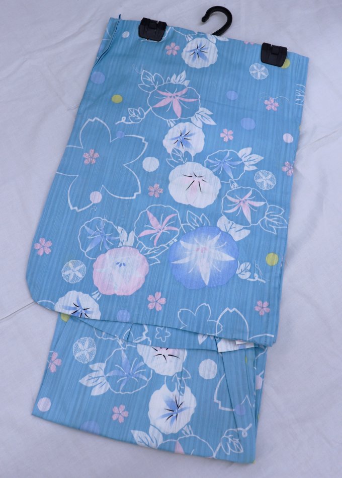 乐天商城 - 【着付け簡単タイプ♪ジュニアゆかた】女の子浴衣【新品】水色　朝顔【150サイズ】