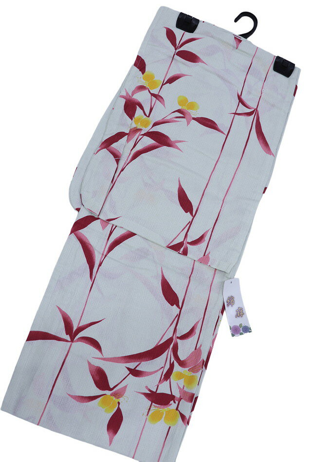 乐天商城 - ◆涼し気な綿麻ゆかた◎浴衣◆◇女性 M-Lサイズ◇綿麻混【新品】オフホワイト系薄ミント色・大人の柄