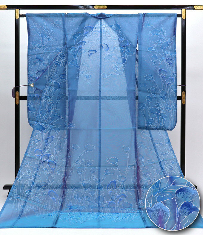 乐天商城 - オーガンジー素材の打掛【中古】コバルトブルー　華爛漫【ポリエステル】【状態ランクB】◆上品で洗練された花嫁を創るオーガンジー打掛◆