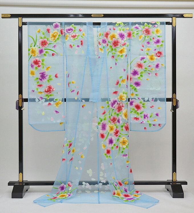 オーガンジー素材の打掛【中古】薄水色地　花爛漫【ポリエステル】花爛漫【状態ランクB】◆上品で洗練された花嫁を創るオーガンジー打掛◆豪華絢爛