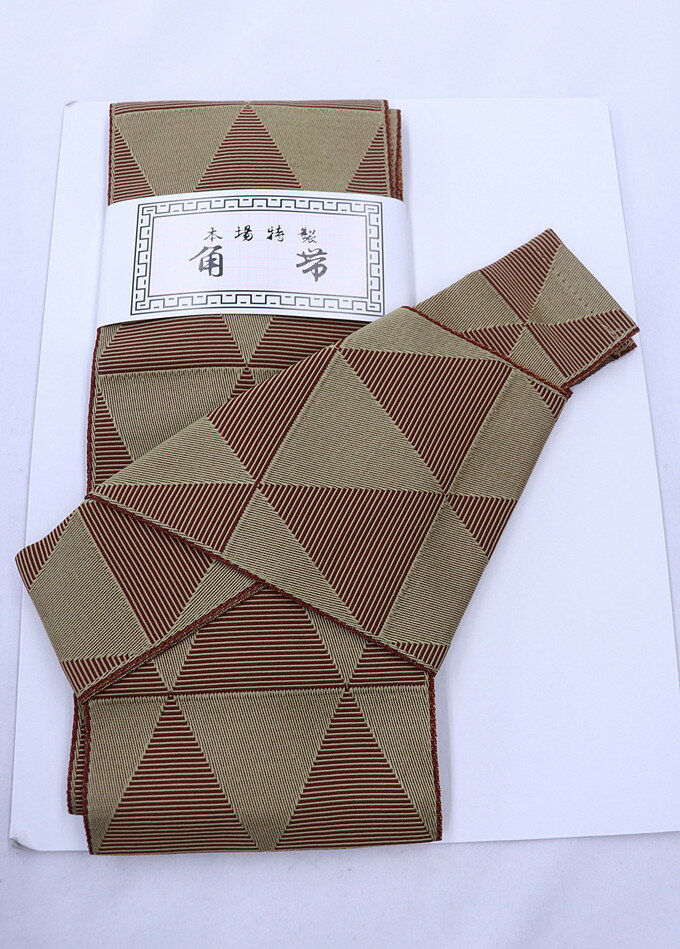 【着付け簡単◎ワンタッチ角帯】◆男性【新品】ベージュ系・えんじ色 幾何学模様◆★挿し色にも♪【一個まで送料無料！※クリックポストでお届け】マジックテープ付
