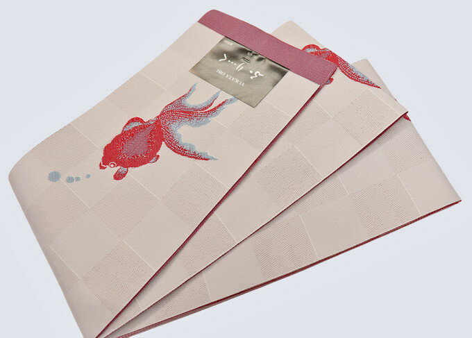 乐天商城 - 浴衣帯◆袴下帯　半巾帯【新品】オフホワイト系・金魚　半幅帯 ◆小紋や街着・袴の下からチラリと見える帯にも★挿し色にも♪【一個まで送料無料！※クリックポストでお届け】