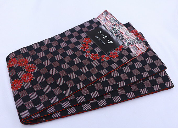 樂天商城 - 浴衣帯◆袴下帯　半巾帯【新品】黒×シルバー×赤　半幅帯 ◆小紋や街着・袴の下からチラリと見える帯にも★挿し色にも♪【一個まで送料無料！※クリックポストでお届け】