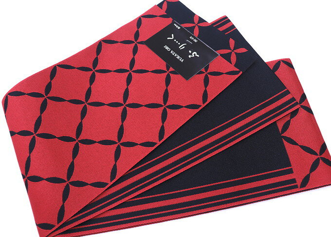 樂天商城 - 浴衣帯◆袴下帯　半巾帯【新品】暗めの赤×黒　半幅帯 ◆小紋や街着・袴の下からチラリと見える帯にも★挿し色にも♪【一個まで送料無料！※クリックポストでお届け】
