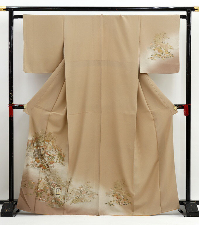 乐天商城 - ◆訪問着　正絹【お仕立て上り・中古品】薄香（うすこう）色系　花車