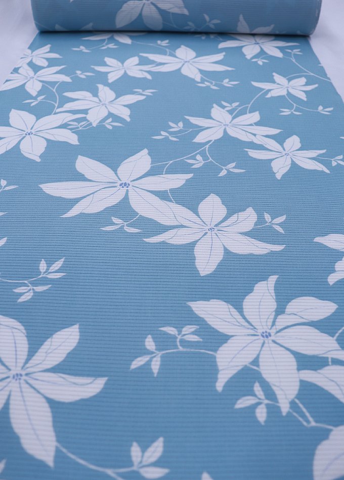 Cotton （Patterned Cloth） - 【絽】夏　反物◆正絹◆【日本の絹】露草色（つゆくさいろ）系　ボタニカルな花柄◆巾約38cm