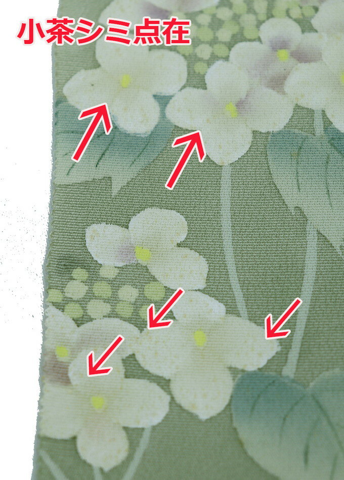 【美の花謹製】附下　着尺　反物◆正絹◆灰緑（はいみどり）　季節の花【手描き友禅】◆巾約36.0cm　※訳あり特価(画像参照)※