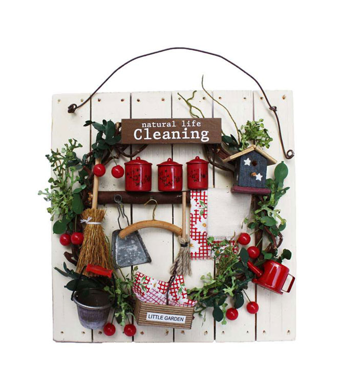 ビリーの手作りドールハウスキット 壁掛けリースプレートキット 「 クリーニング 」