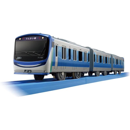 プラレール S-06 りんかい線 71-000形 【電車 列車 本体 鉄道玩具 誕生日 プレゼント 玩具 おもちゃ】2025年10月に営業運転が開始されたりんかい線71−000形がプラレールに登場です。前面は70−000形の丸みのある面影を残しつつ、親しみを感じさせる微笑みのデザインになっています。側面カラーは東京湾の水辺をイメージしたエメラルドブルーのグラデーションとスカイブルーの配色です。■「りんかい線71−000形」がモデル■3両編成でそれぞれ連結・切り離し可能■1スピードで電動走行、スイッチOFFで手転がし遊び可能■プラ列車カード付■メーカー：タカラトミー(TAKARATOMY)本商品は、通常1〜2営業日以内に発送（営業日6時までのご注文分）お支払い方法・送料についてプラレール S-06 りんかい線 71-000形 【電車 列車 本体 鉄道玩具 誕生日 プレゼント 玩具 おもちゃ】