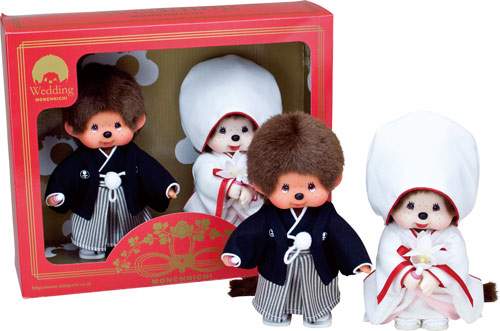 【送料無料!】 モンチッチ ぬいぐるみ 和装ウエディングセット 【結婚式 ウェルカムドール ウェディングドール 黒紋付羽織袴 白無垢 結婚祝い 萌趣趣 セキグチ】のサムネイル