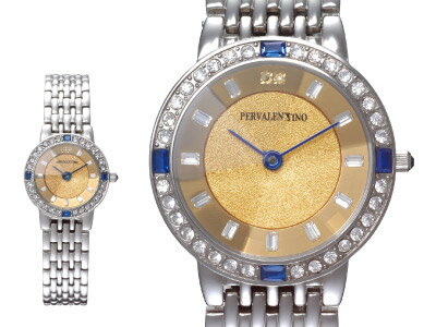 ペレバレンチノ 純金箔天然ダイヤ宝飾腕時計