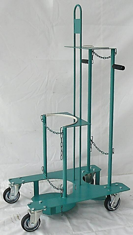 カミマル ボンベ運搬車（酸素7000L容器・アセチレン7Kg・LPガス20kg容器用）KSセーフティボンベカート四輪 KS-O-AP20 ボンベ台車・ボンベスタンド ボンベ運搬車