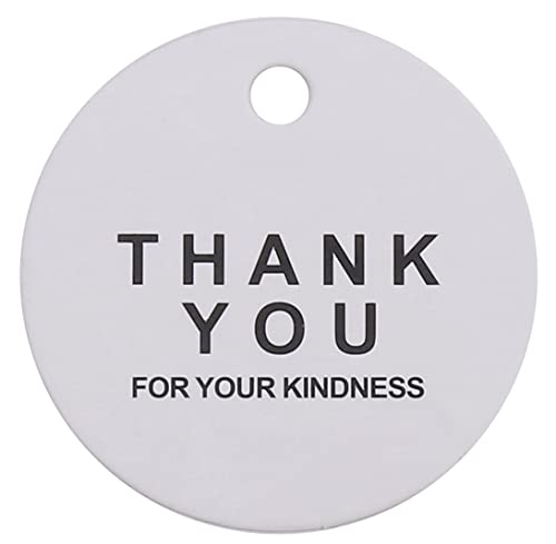 THANK YOU サンキュー 紙タグ 100枚(背景白/黒字, 4.3cm丸)