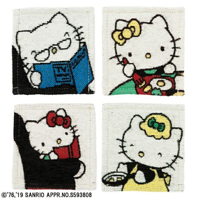 ハローキティ　丸眞 コースター 　サンリオ ハローキティ 10×10cm マイホーム 異なる柄の4枚セット 333..